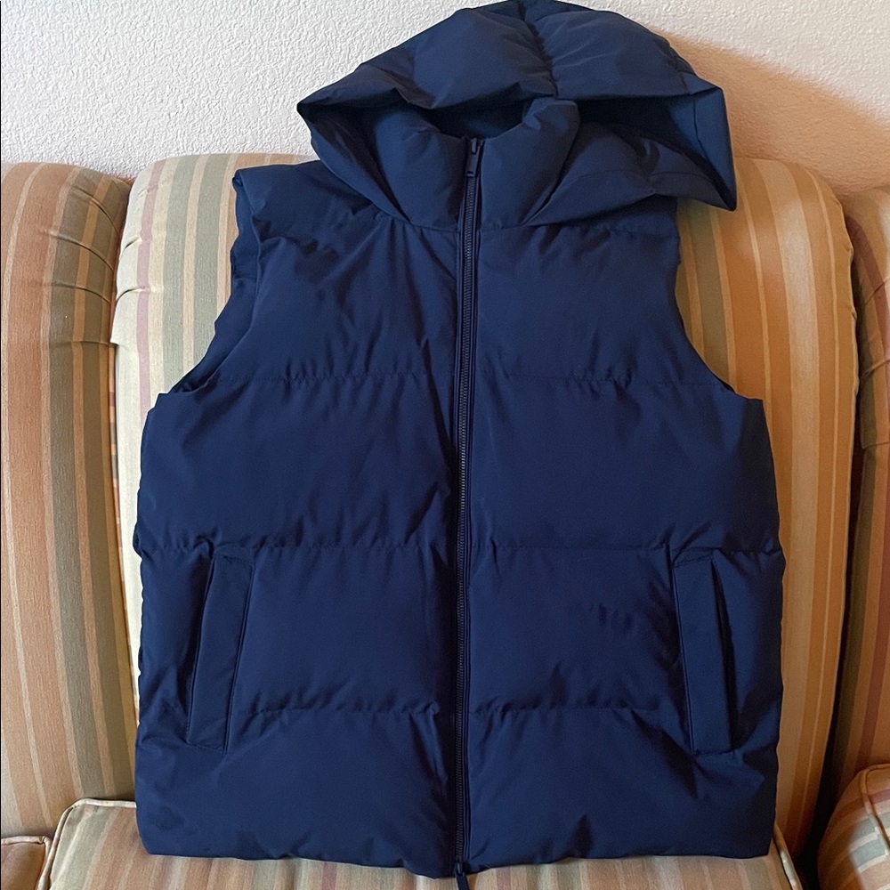 Men's Dark Blue Hooded Puffer Vest